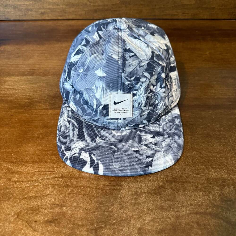Nike Floral Print Five-Panel Cap in Black and White